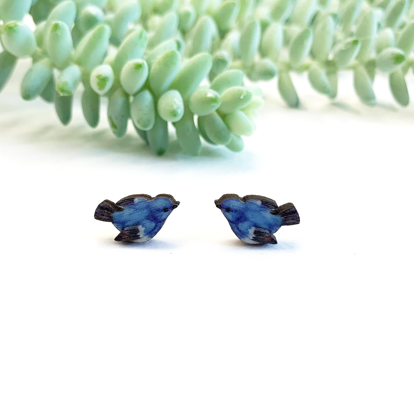 Tiny blue bird studs