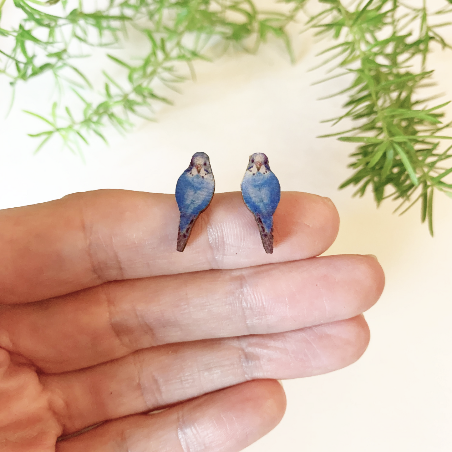 Little budgie stud earrings, blue OR green budgie studs