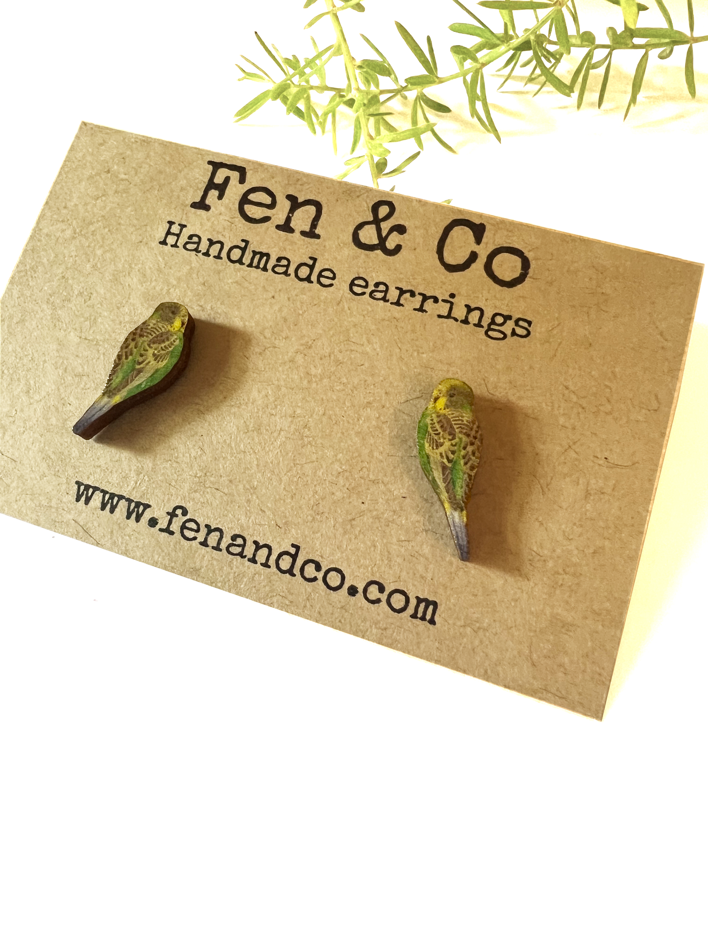 Little budgie stud earrings, blue OR green budgie studs