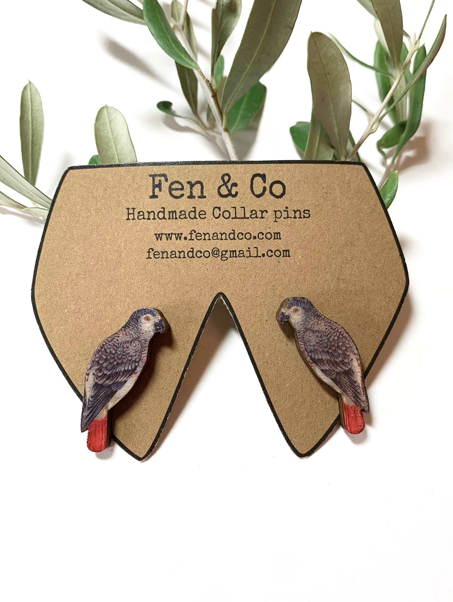 Grey Parrot collar pins - single or pair