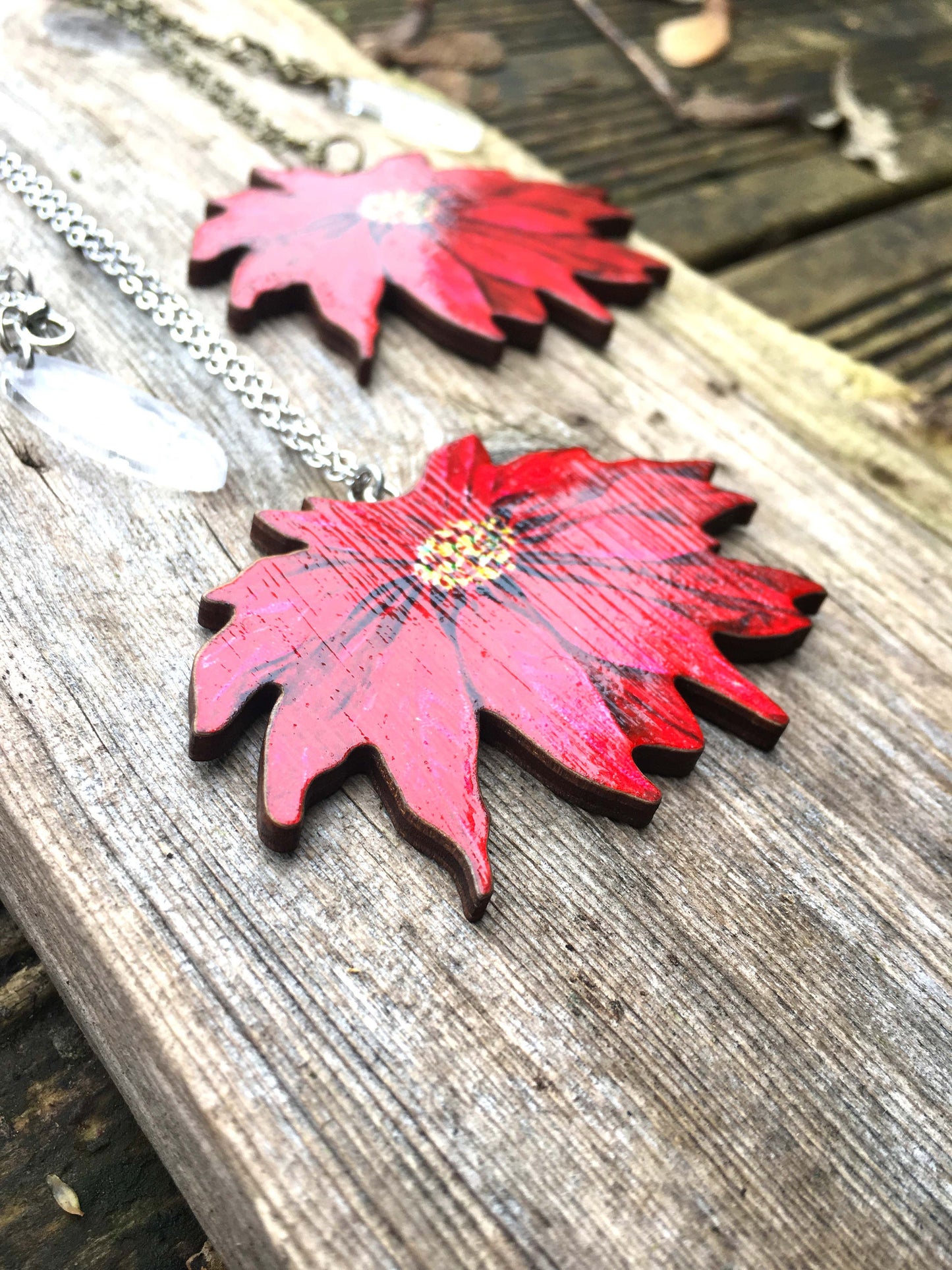 Poinsettia necklace and earrings