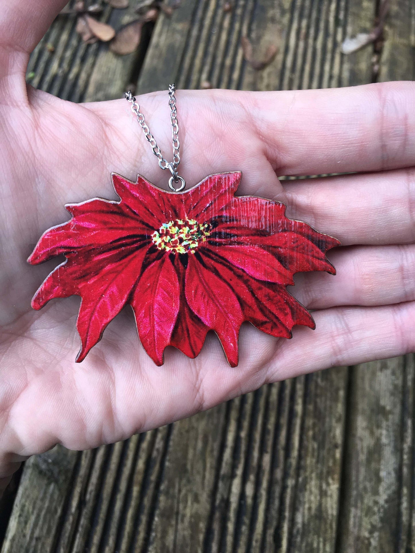 Poinsettia necklace and earrings