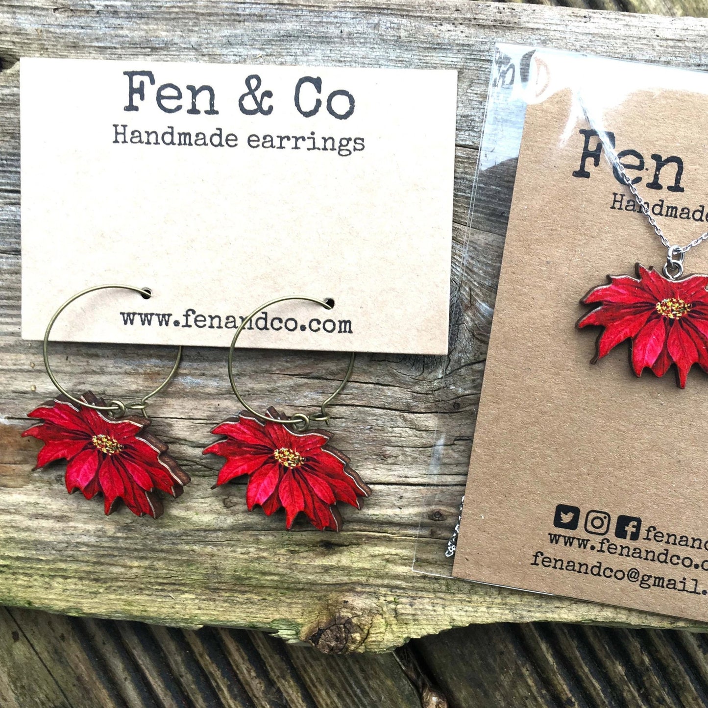 Poinsettia necklace and earrings