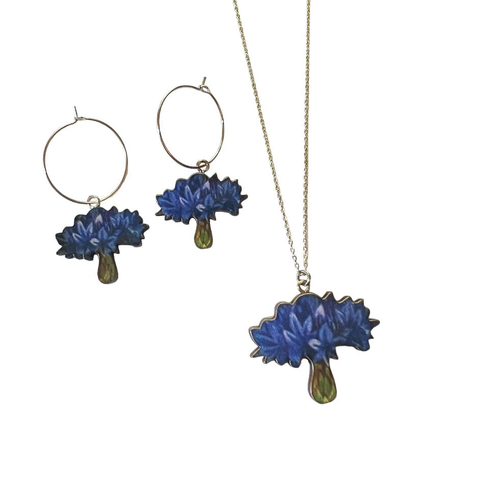 Cornflower earrings OR necklace