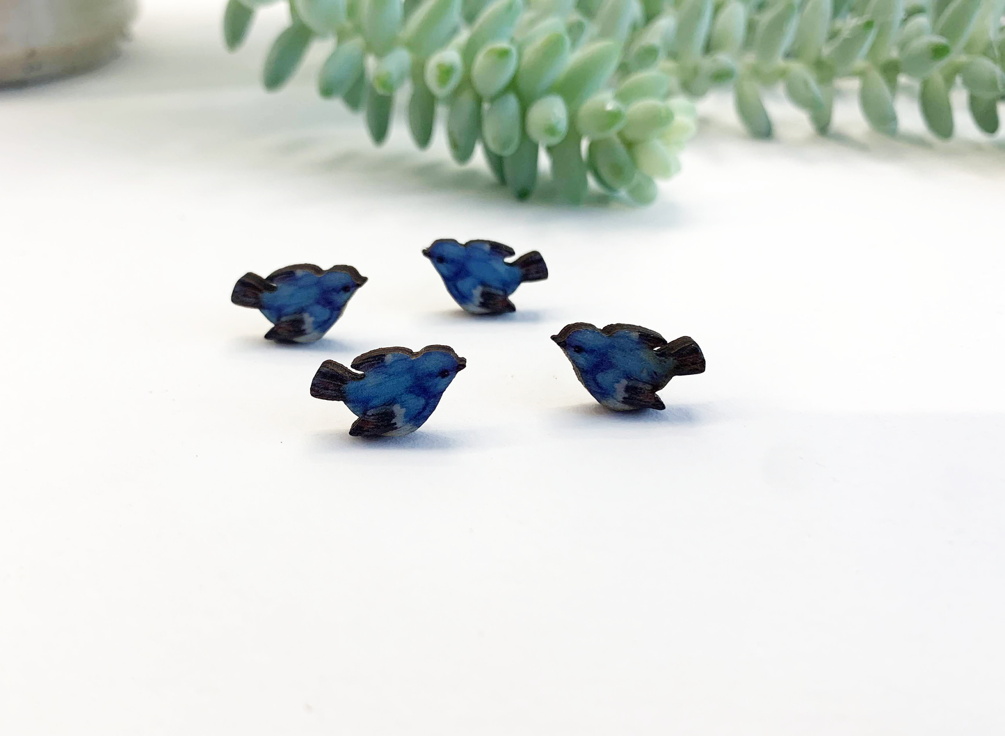 Tiny blue bird studs