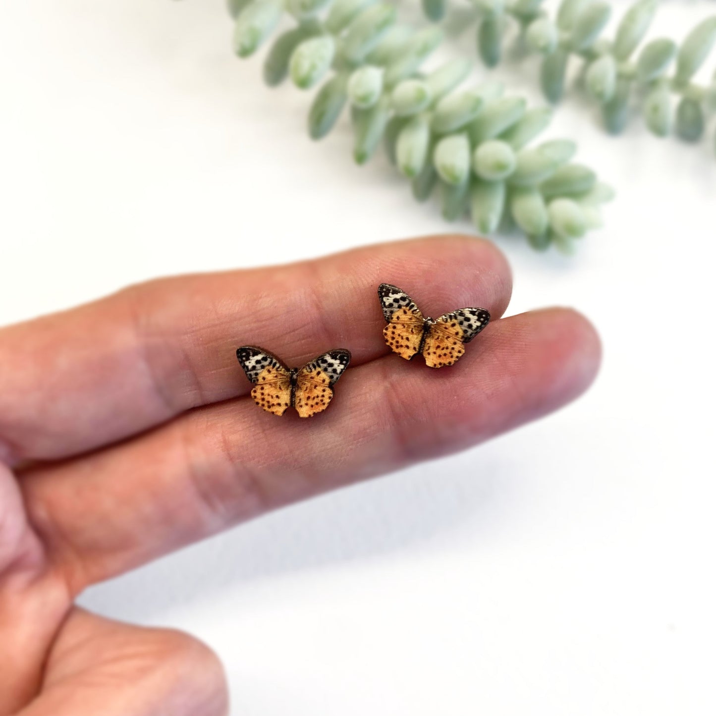 Tiny wooden butterfly studs