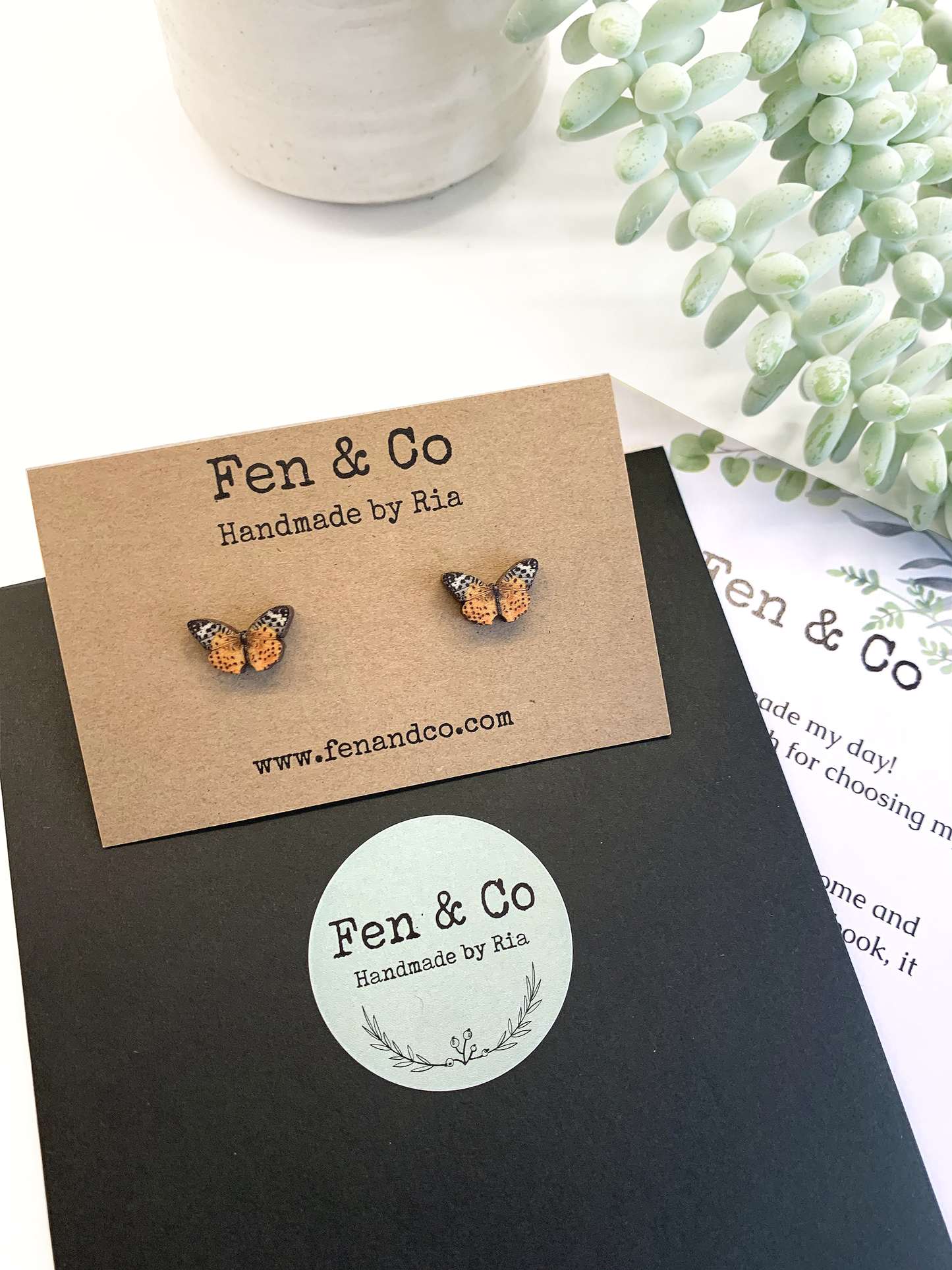 Tiny wooden butterfly studs