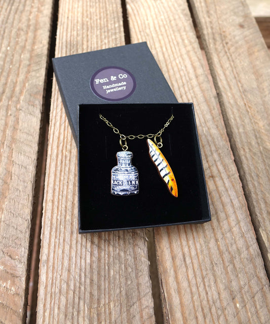 Quill and ink necklace
