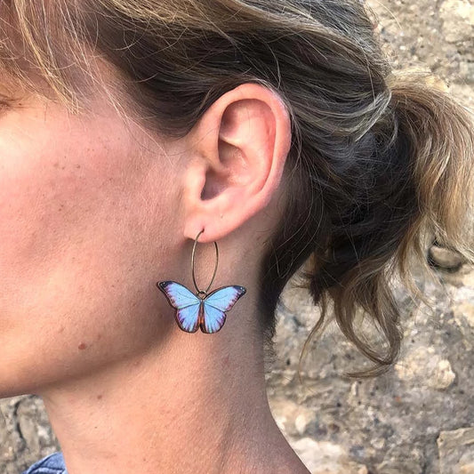 Blue Morpho butterfly earrings