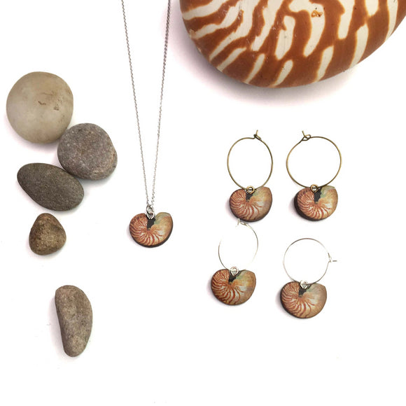 Nautilus necklace and earrings