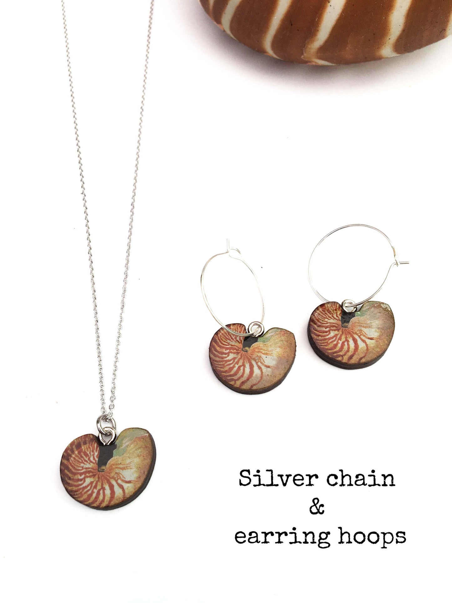 Nautilus necklace and earrings
