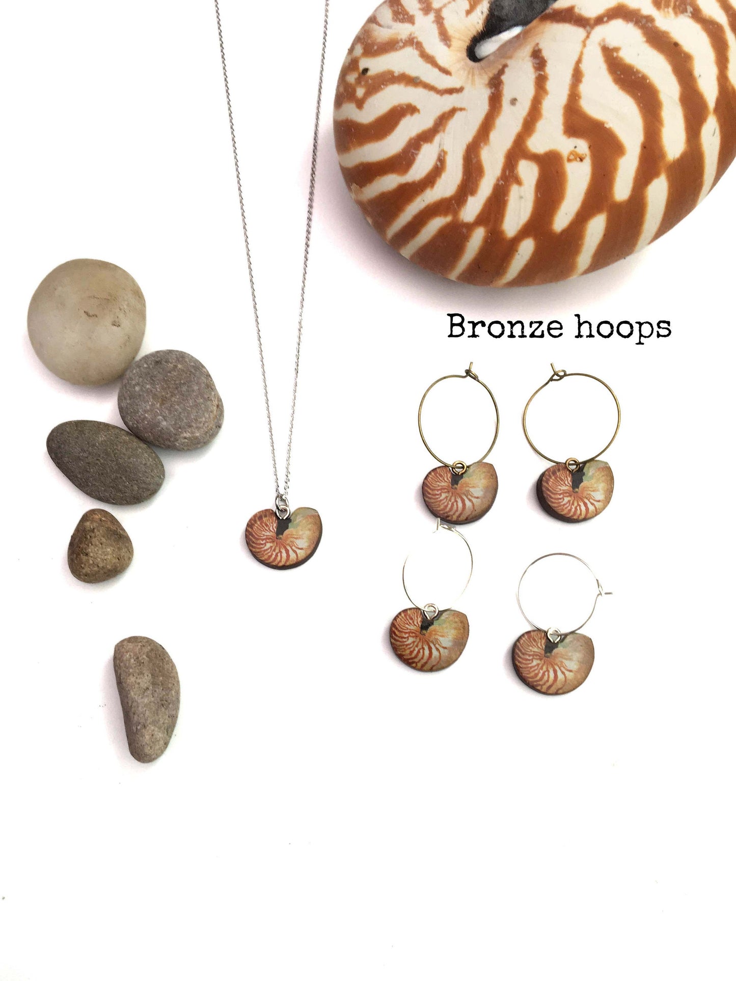 Nautilus necklace and earrings